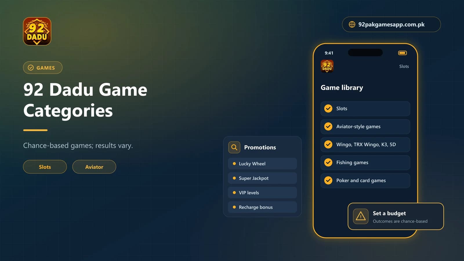 92 Dadu game categories including slots, Aviator-style, Wingo, K3, 5D, fishing and card games