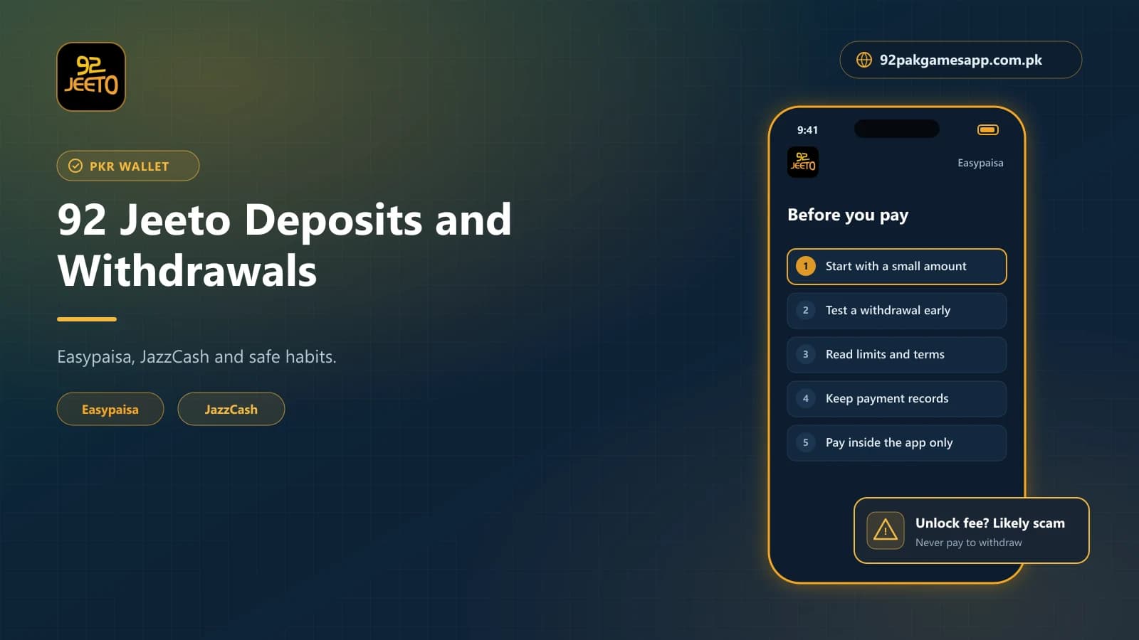 92 Jeeto PKR Payment Tips 92 Jeeto PKR deposit and withdrawal safety tips for Easypaisa and JazzCash users