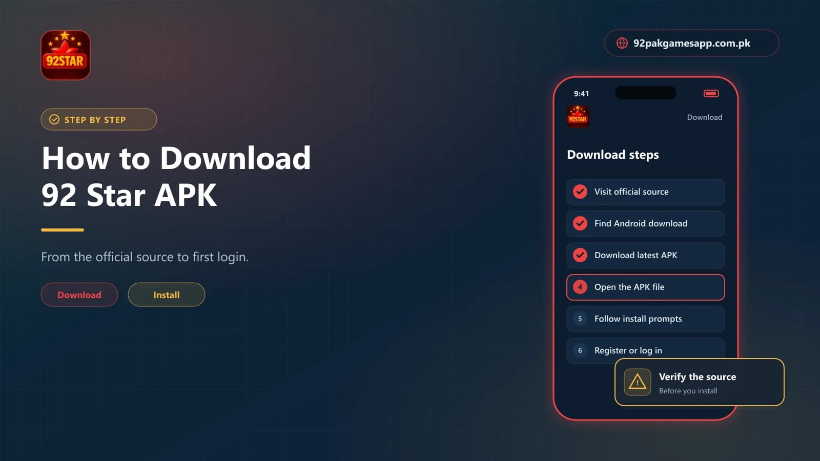 92 Star APK Download Steps Eight-step checklist for the 92 Star APK download on Android, from the official source to first login