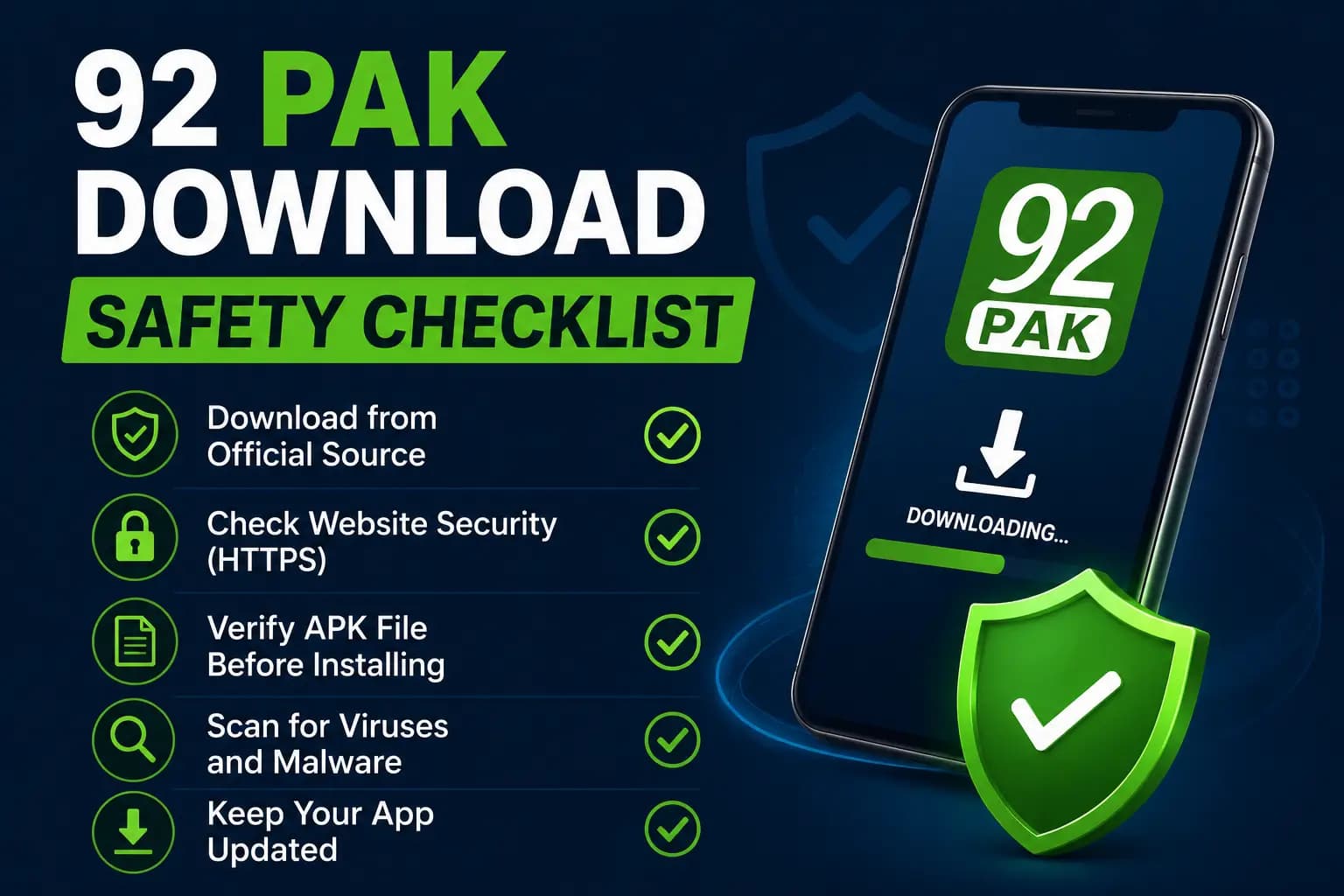 92 Pak Download Safety Checklist Safety checklist to review before downloading the 92 Pak APK